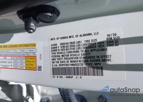 2021 Honda Pilot Awd Black Edition from USA, damaged, VIN 5FNYF6H71MB033733